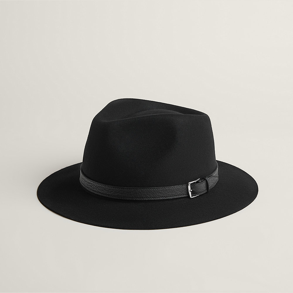 HERMÈS レザー製フェドーラハット（黒） HERMES ハット